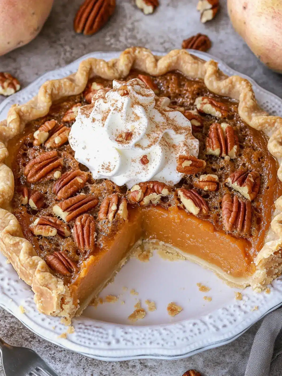 Experience Autumn Bliss: Sweet Potato Pecan Pie with Praline Topping